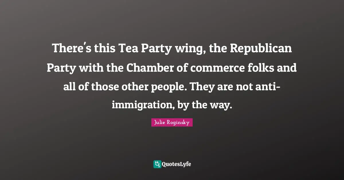 There's this Tea Party wing, the Republican Party with the Chamber of commerce folks and all of those other people. They are not anti-immigration, by the way.