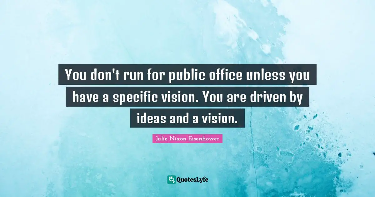 You don't run for public office unless you have a specific vision. You are driven by ideas and a vision.