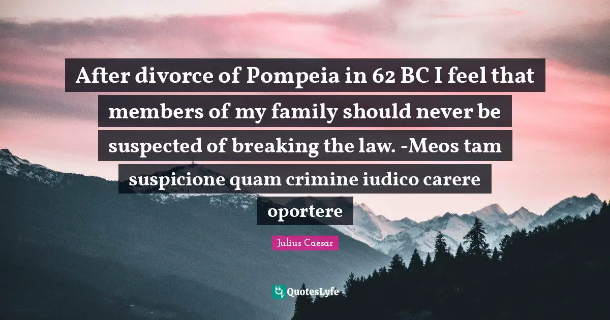 After divorce of Pompeia in 62 BC I feel that members of my family should never be suspected of breaking the law. -Meos tam suspicione quam crimine iudico carere oportere