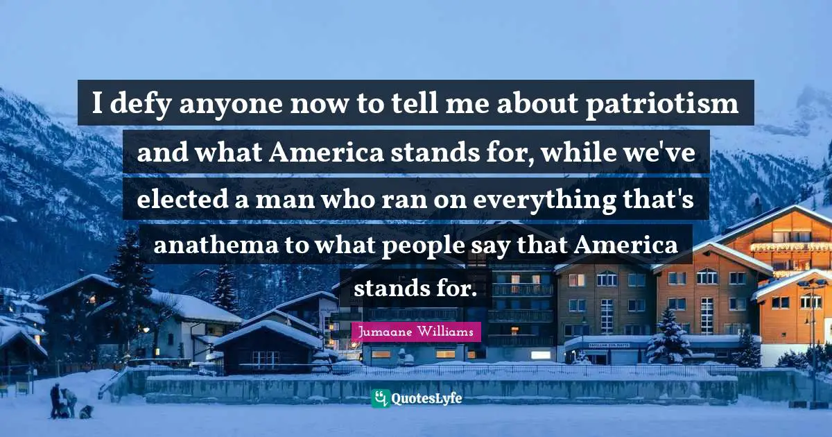 I defy anyone now to tell me about patriotism and what America stands for, while we've elected a man who ran on everything that's anathema to what people say that America stands for.