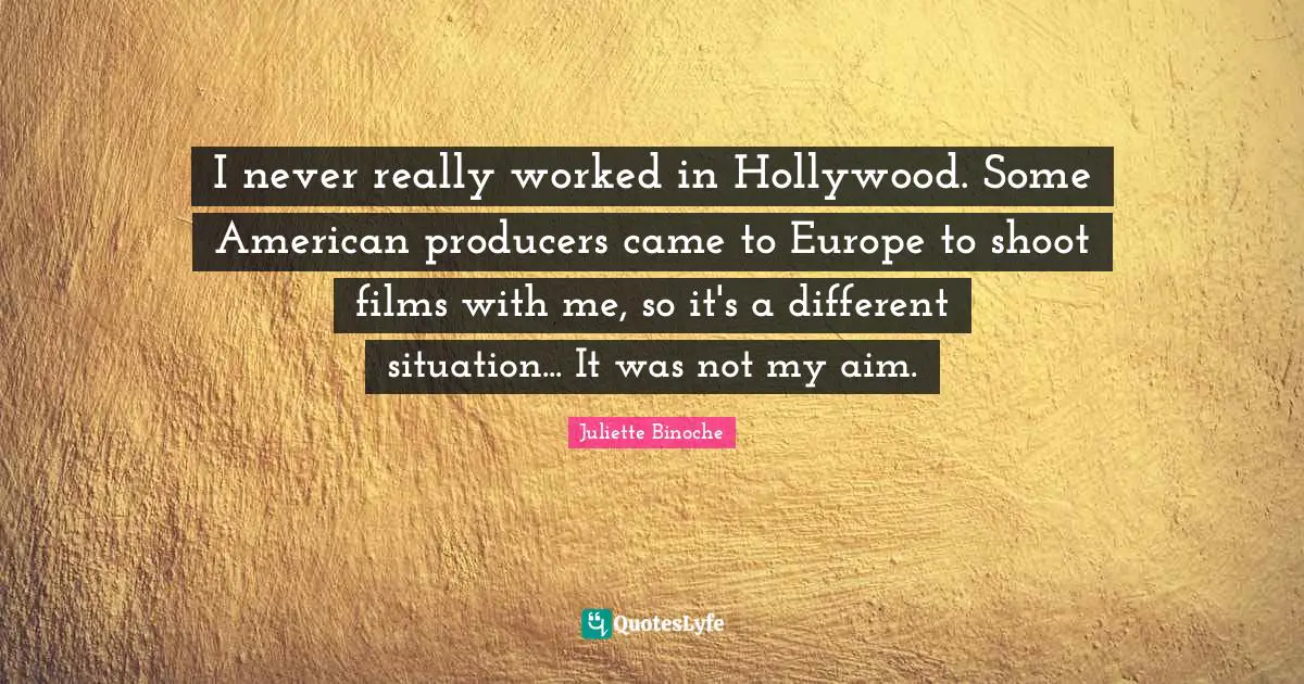 I never really worked in Hollywood. Some American producers came to Europe to shoot films with me, so it's a different situation... It was not my aim.