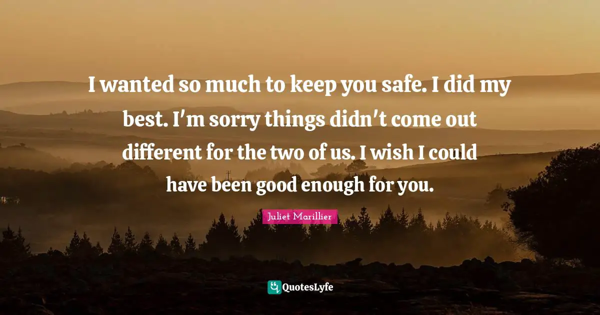 I wanted so much to keep you safe. I did my best. I'm sorry things didn't come out different for the two of us. I wish I could have been good enough for you.