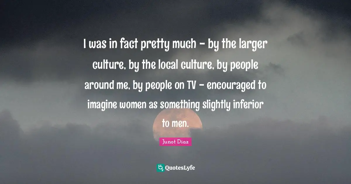 I was in fact pretty much - by the larger culture, by the local culture, by people around me, by people on TV - encouraged to imagine women as something slightly inferior to men.