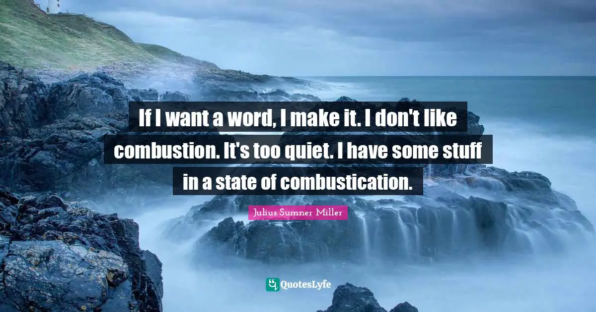 If I want a word, I make it. I don't like combustion. It's too quiet. I have some stuff in a state of combustication.