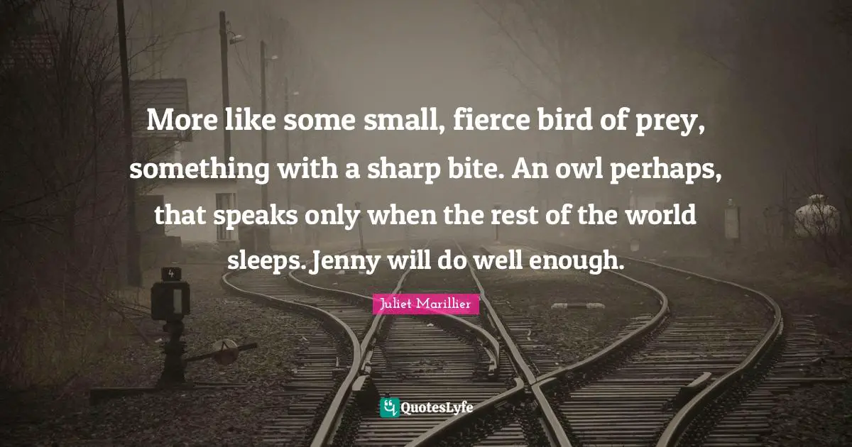 More like some small, fierce bird of prey, something with a sharp bite. An owl perhaps, that speaks only when the rest of the world sleeps. Jenny will do well enough.