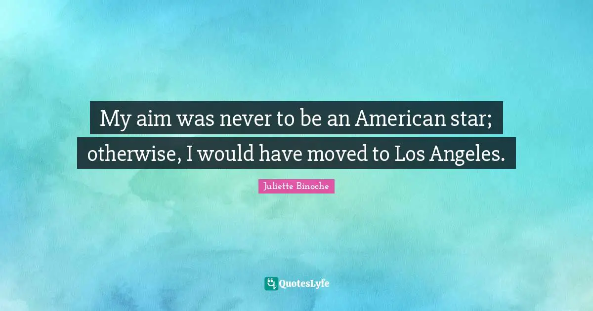 My aim was never to be an American star; otherwise, I would have moved to Los Angeles.