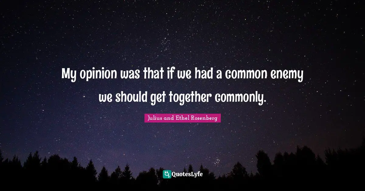 My opinion was that if we had a common enemy we should get together commonly.