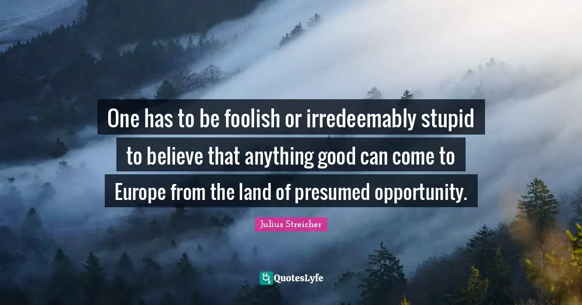Julius Streicher Quotes: "One has to be foolish or irredeemably stupid to believe that anything good can come to Europe from the land of presumed opportunity."