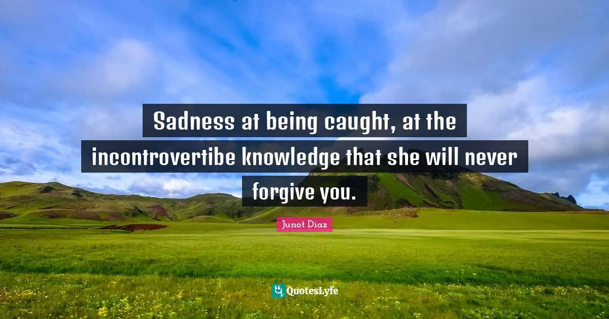 Junot Diaz Quotes: "Sadness at being caught, at the incontrovertibe knowledge that she will never forgive you."