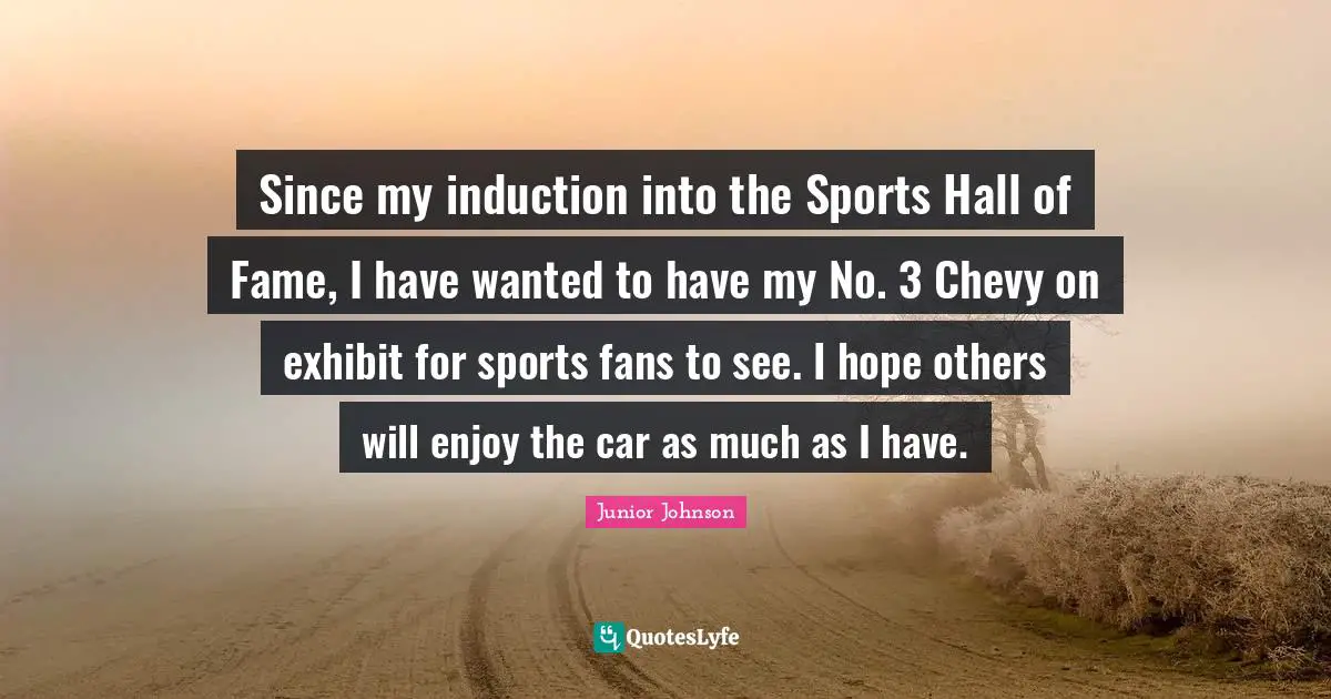 Since my induction into the Sports Hall of Fame, I have wanted to have my No. 3 Chevy on exhibit for sports fans to see. I hope others will enjoy the car as much as I have.