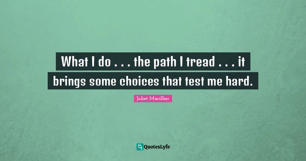 What I do . . . the path I tread . . . it brings some choices that test me hard.