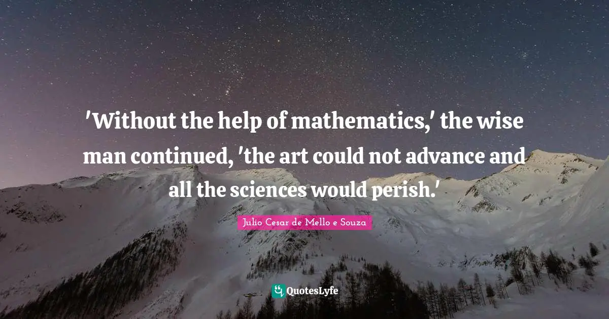 'Without the help of mathematics,' the wise man continued, 'the art could not advance and all the sciences would perish.'