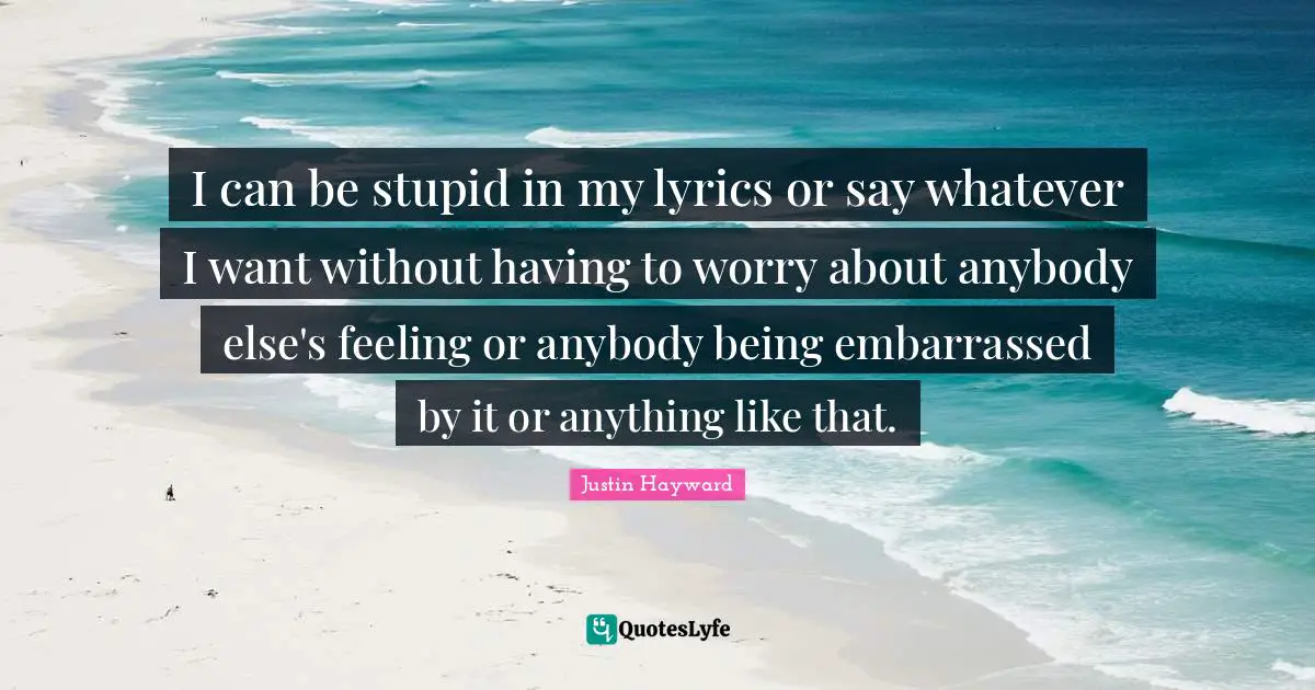 I can be stupid in my lyrics or say whatever I want without having to worry about anybody else's feeling or anybody being embarrassed by it or anything like that.