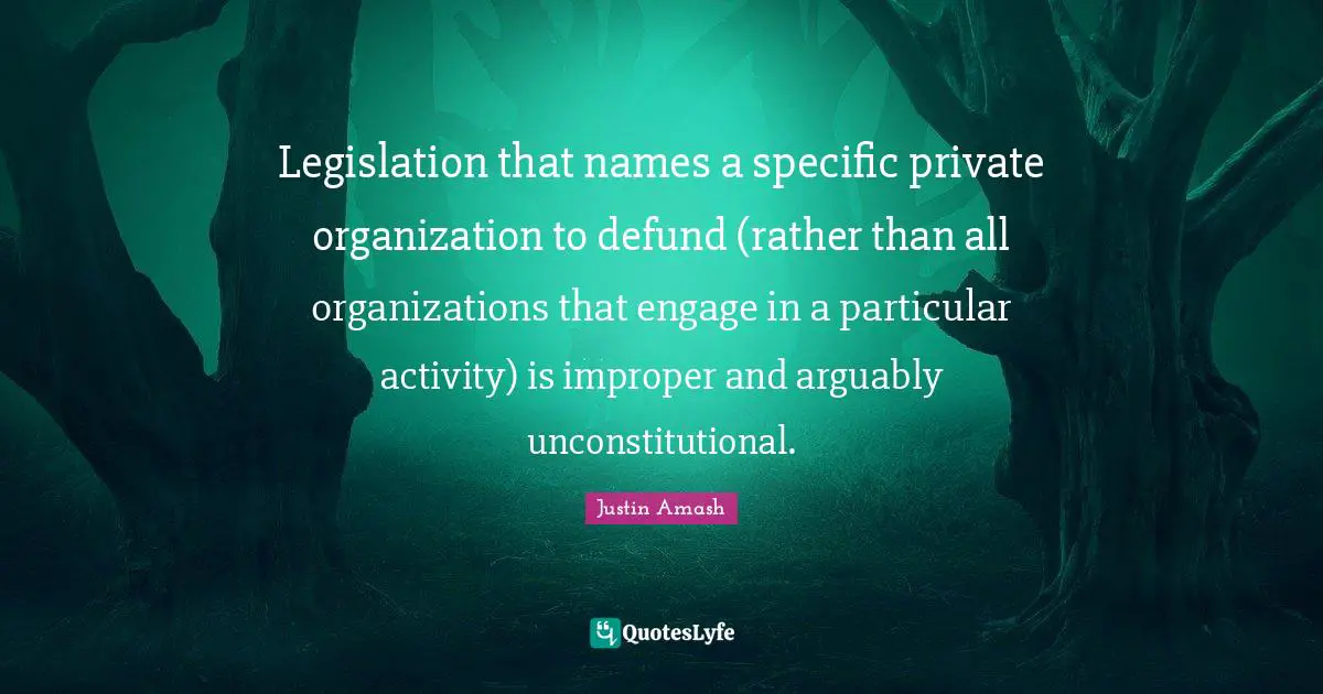 Legislation that names a specific private organization to defund (rather than all organizations that engage in a particular activity) is improper and arguably unconstitutional.