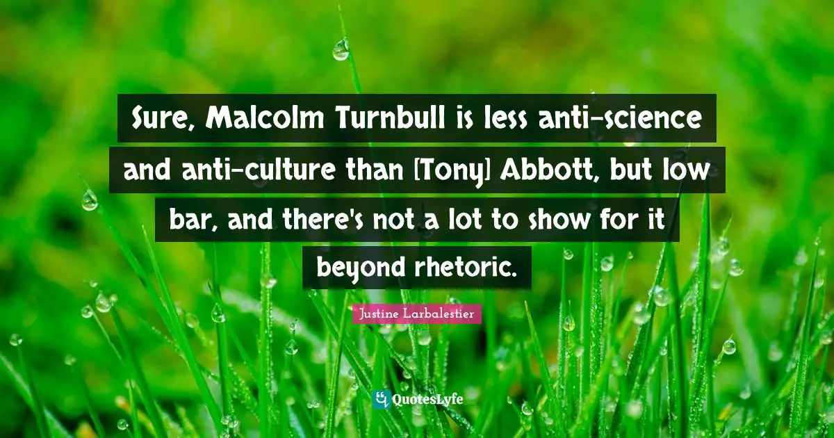 Sure, Malcolm Turnbull is less anti-science and anti-culture than [Tony] Abbott, but low bar, and there's not a lot to show for it beyond rhetoric.