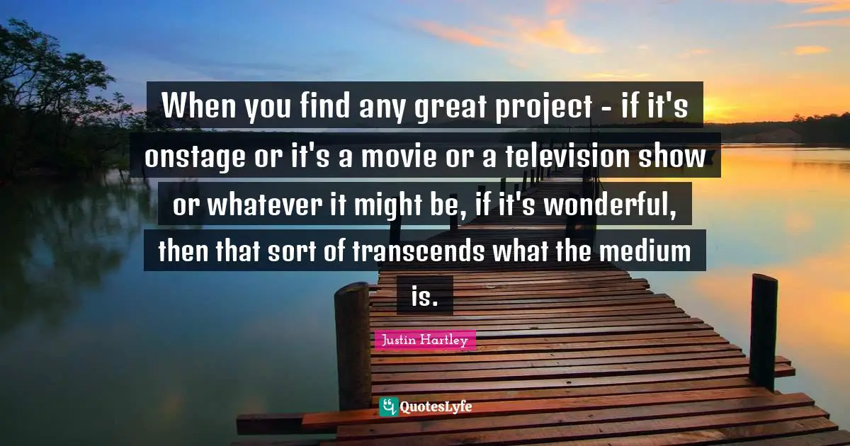 When you find any great project - if it's onstage or it's a movie or a television show or whatever it might be, if it's wonderful, then that sort of transcends what the medium is.