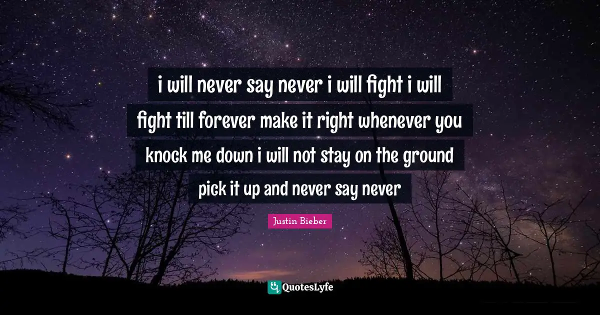 i will never say never i will fight i will fight till forever make it right whenever you knock me down i will not stay on the ground pick it up and never say never