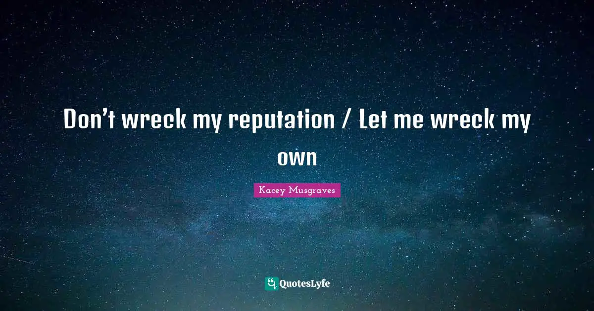 Wrecks Quotes: "Don’t wreck my reputation / Let me wreck my own"