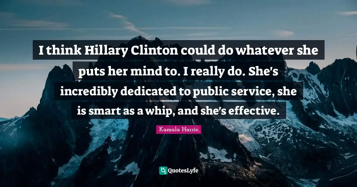 I think Hillary Clinton could do whatever she puts her mind to. I really do. She's incredibly dedicated to public service, she is smart as a whip, and she's effective.