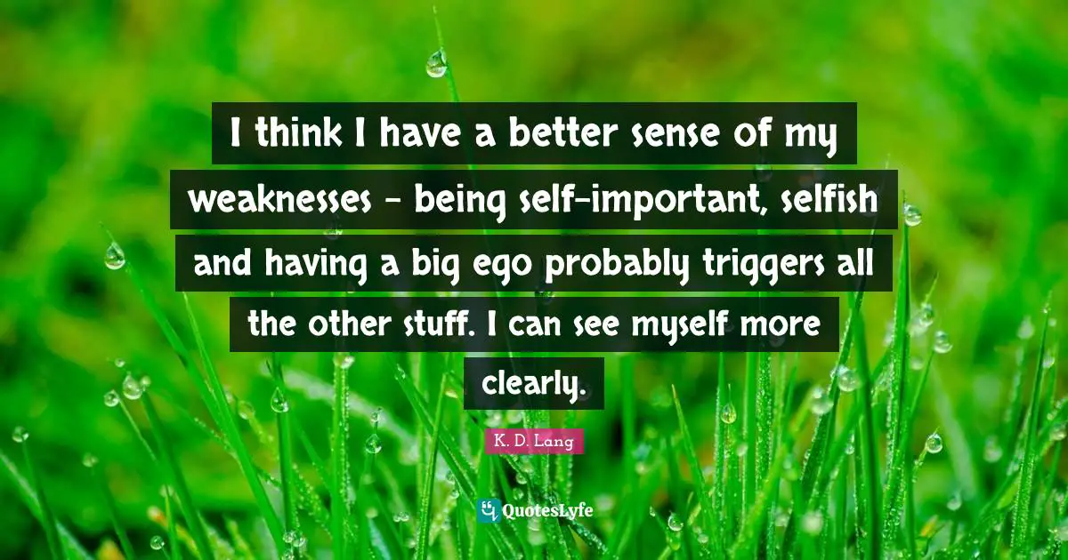 I think I have a better sense of my weaknesses - being self-important, selfish and having a big ego probably triggers all the other stuff. I can see myself more clearly.
