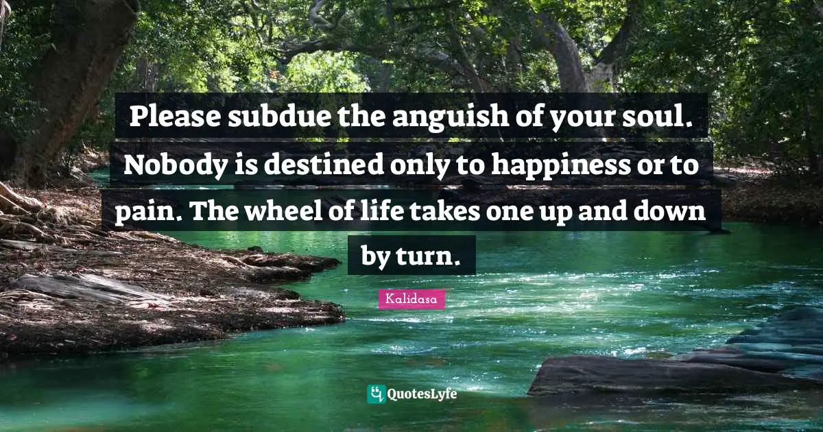 Please Quotes: "Please subdue the anguish of your soul. Nobody is destined only to happiness or to pain. The wheel of life takes one up and down by turn."