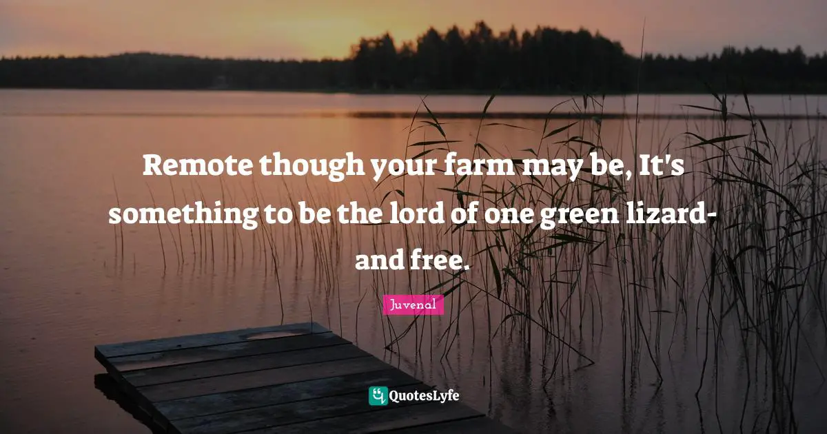 Juvenal Quotes: "Remote though your farm may be, It's something to be the lord of one green lizard-and free."