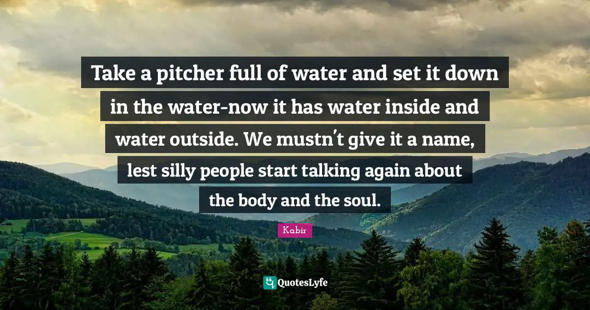 Take a pitcher full of water and set it down in the water-now it has water inside and water outside. We mustn't give it a name, lest silly people start talking again about the body and the soul.