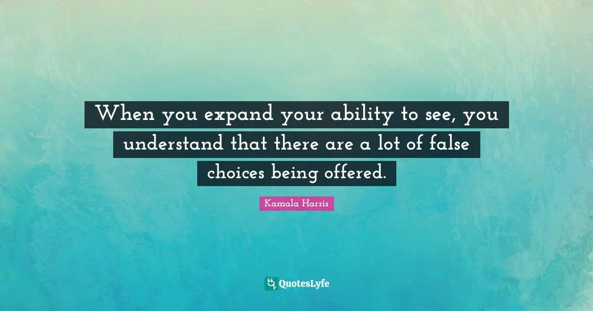 When you expand your ability to see, you understand that there are a lot of false choices being offered.