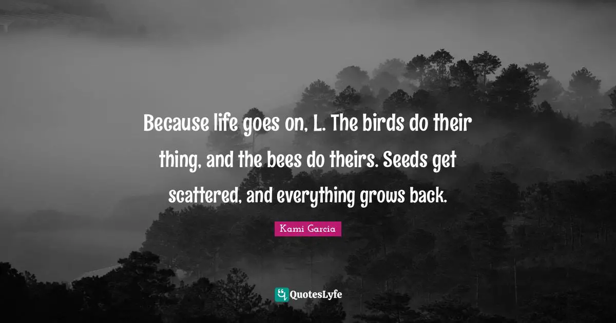 Because life goes on, L. The birds do their thing, and the bees do theirs. Seeds get scattered, and everything grows back.