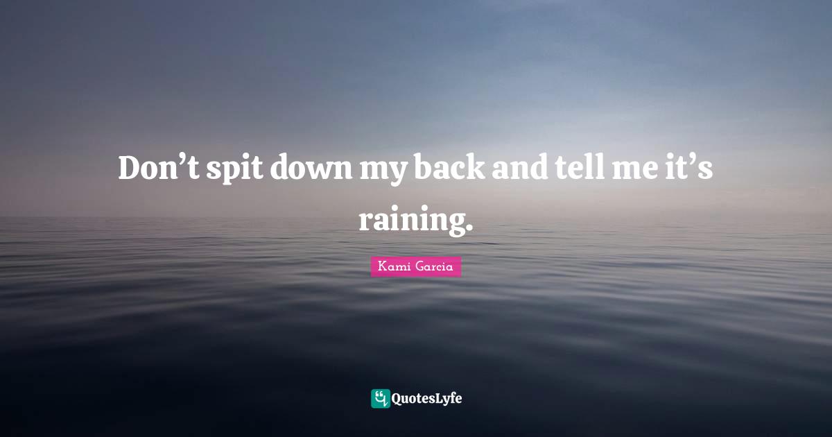 Don’t spit down my back and tell me it’s raining.