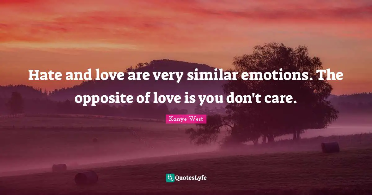 Hate and love are very similar emotions. The opposite of love is you don't care.