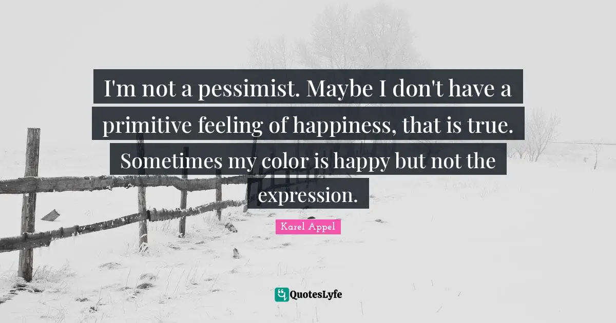 I'm not a pessimist. Maybe I don't have a primitive feeling of happiness, that is true. Sometimes my color is happy but not the expression.