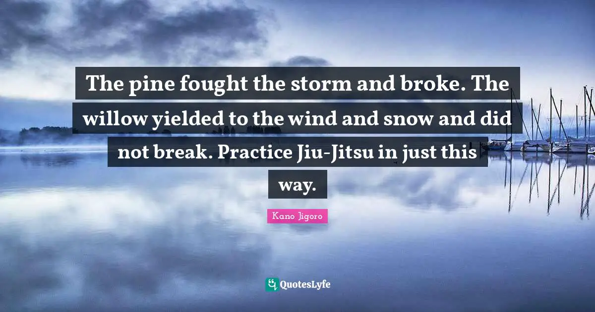 Broke Quotes: "The pine fought the storm and broke. The willow yielded to the wind and snow and did not break. Practice Jiu-Jitsu in just this way."