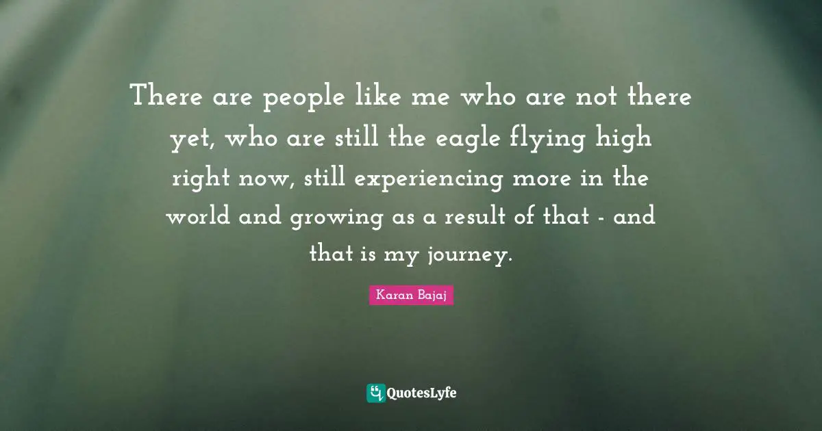 There are people like me who are not there yet, who are still the eagle flying high right now, still experiencing more in the world and growing as a result of that - and that is my journey.