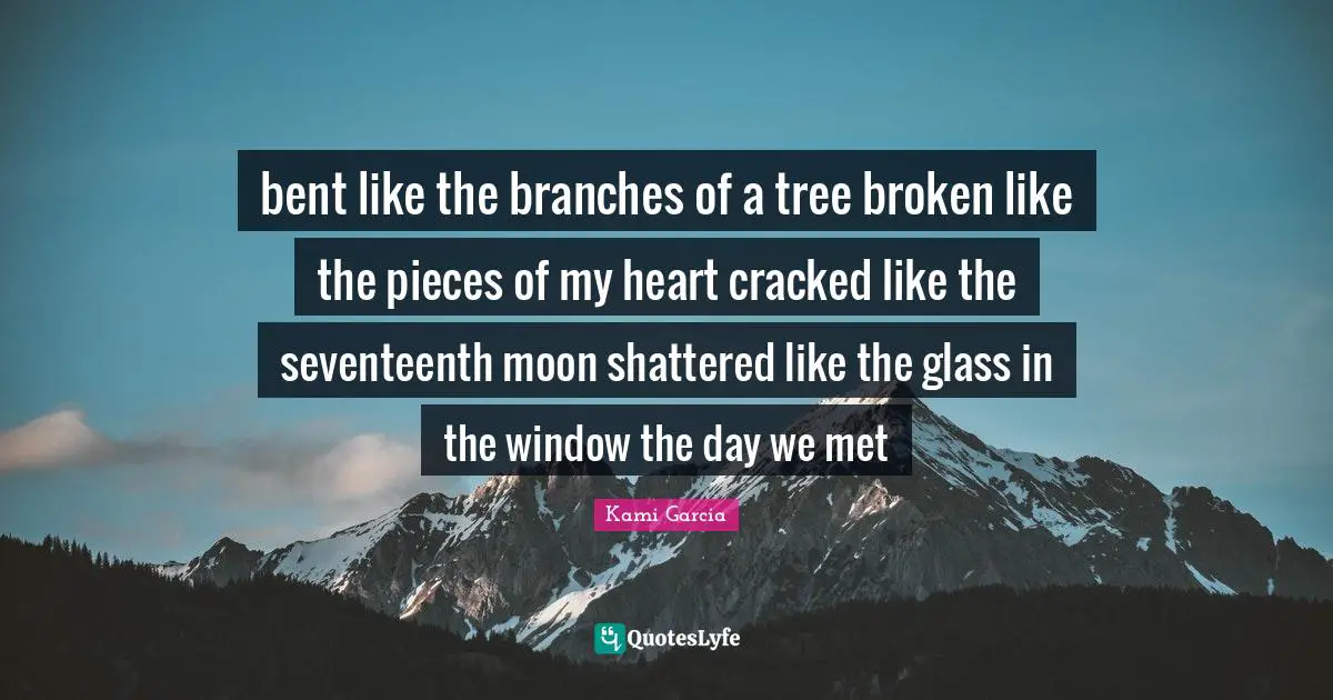 bent like the branches of a tree broken like the pieces of my heart cracked like the seventeenth moon shattered like the glass in the window the day we met