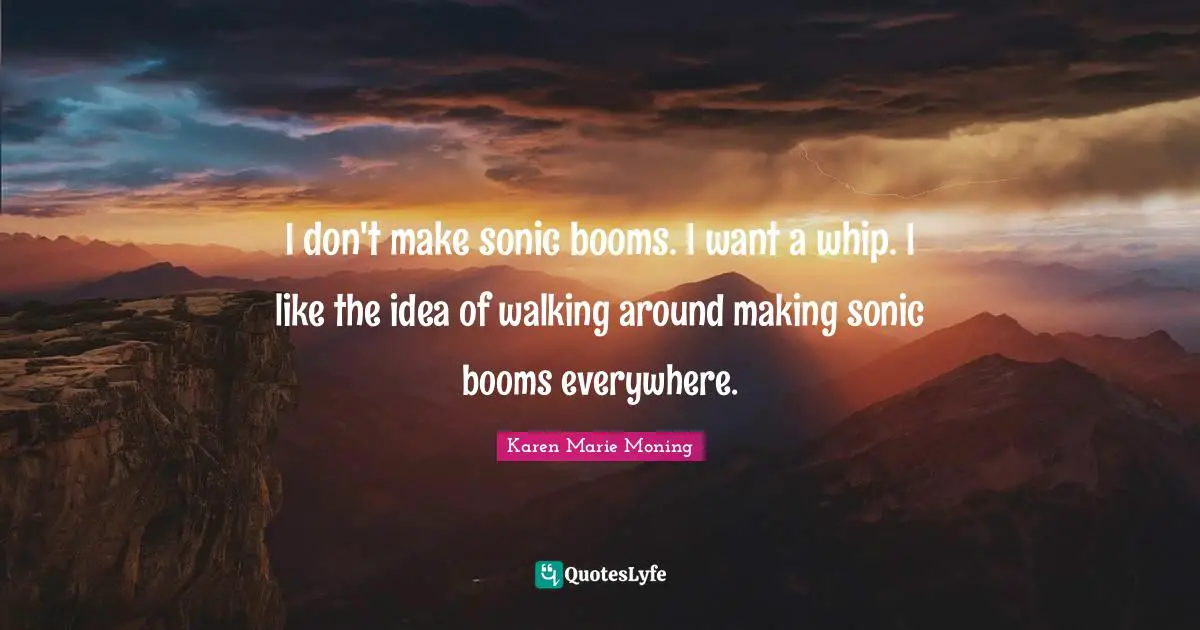 I don't make sonic booms. I want a whip. I like the idea of walking around making sonic booms everywhere.