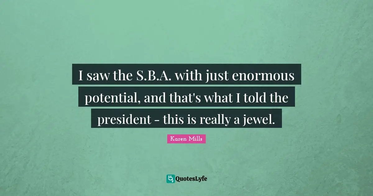 I saw the S.B.A. with just enormous potential, and that's what I told the president - this is really a jewel.
