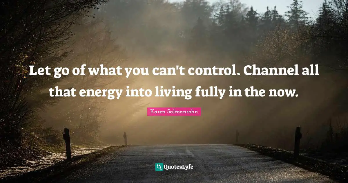 Karen Salmansohn Quotes: "Let go of what you can't control. Channel all that energy into living fully in the now."
