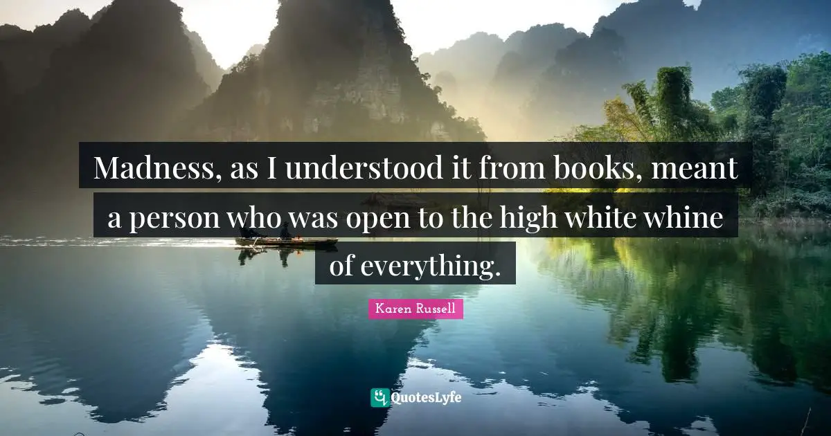 Madness, as I understood it from books, meant a person who was open to the high white whine of everything.