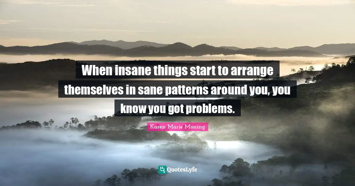 When insane things start to arrange themselves in sane patterns around you, you know you got problems.