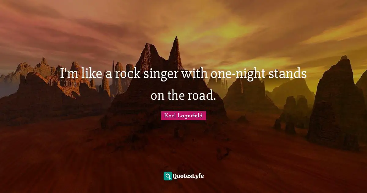 I'm like a rock singer with one-night stands on the road.