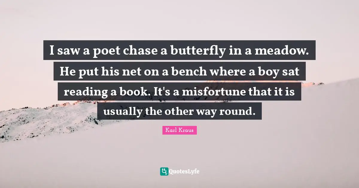 I saw a poet chase a butterfly in a meadow. He put his net on a bench where a boy sat reading a book. It's a misfortune that it is usually the other way round.