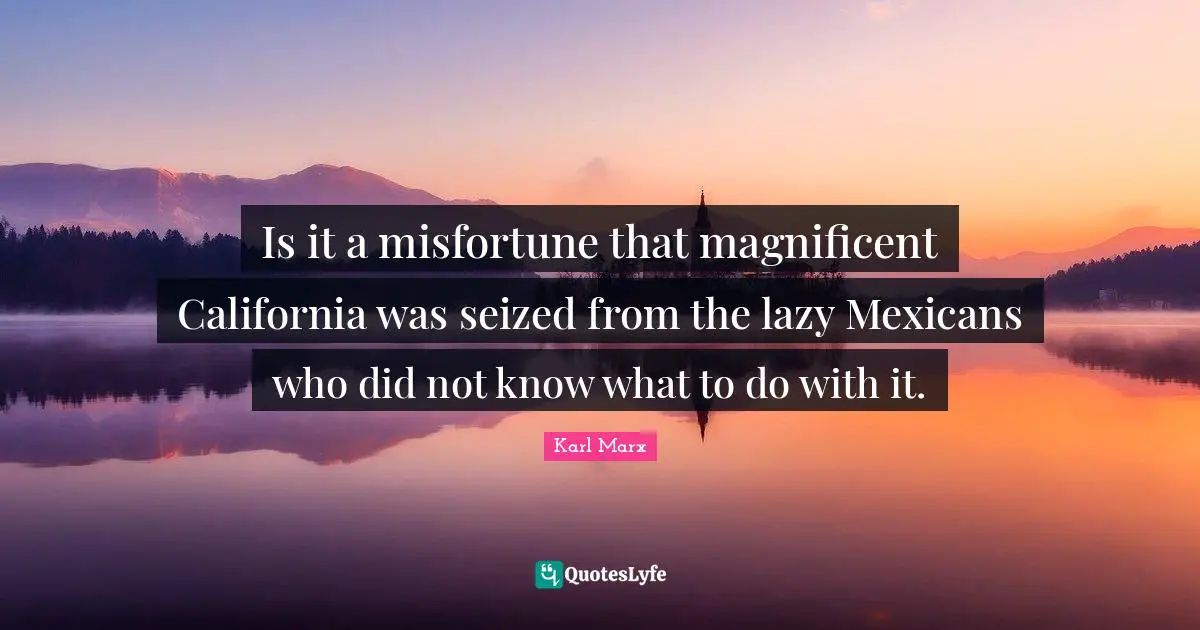 Is it a misfortune that magnificent California was seized from the lazy Mexicans who did not know what to do with it.