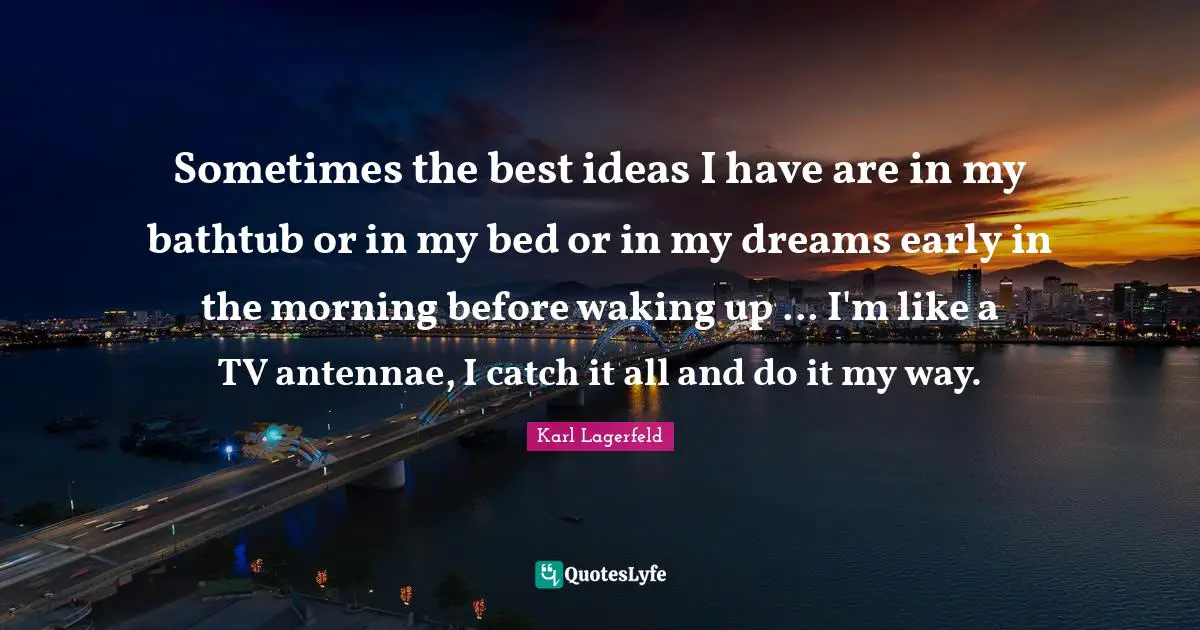 Sometimes the best ideas I have are in my bathtub or in my bed or in my dreams early in the morning before waking up ... I'm like a TV antennae, I catch it all and do it my way.