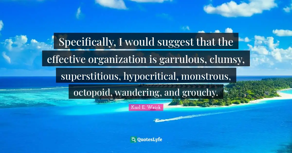 Clumsy Quotes: "Specifically, I would suggest that the effective organization is garrulous, clumsy, superstitious, hypocritical, monstrous, octopoid, wandering, and grouchy."