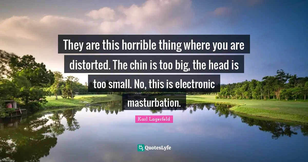 They are this horrible thing where you are distorted. The chin is too big, the head is too small. No, this is electronic masturbation.