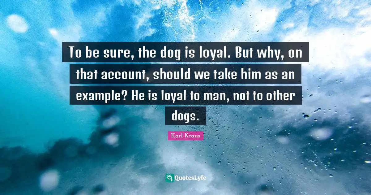 To be sure, the dog is loyal. But why, on that account, should we take him as an example? He is loyal to man, not to other dogs.