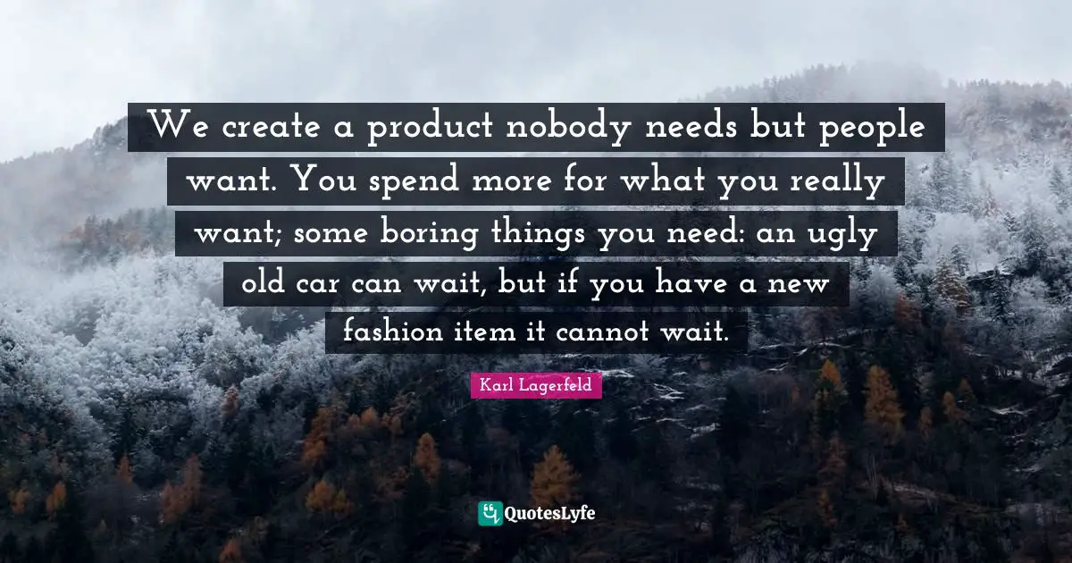 We create a product nobody needs but people want. You spend more for what you really want; some boring things you need: an ugly old car can wait, but if you have a new fashion item it cannot wait.