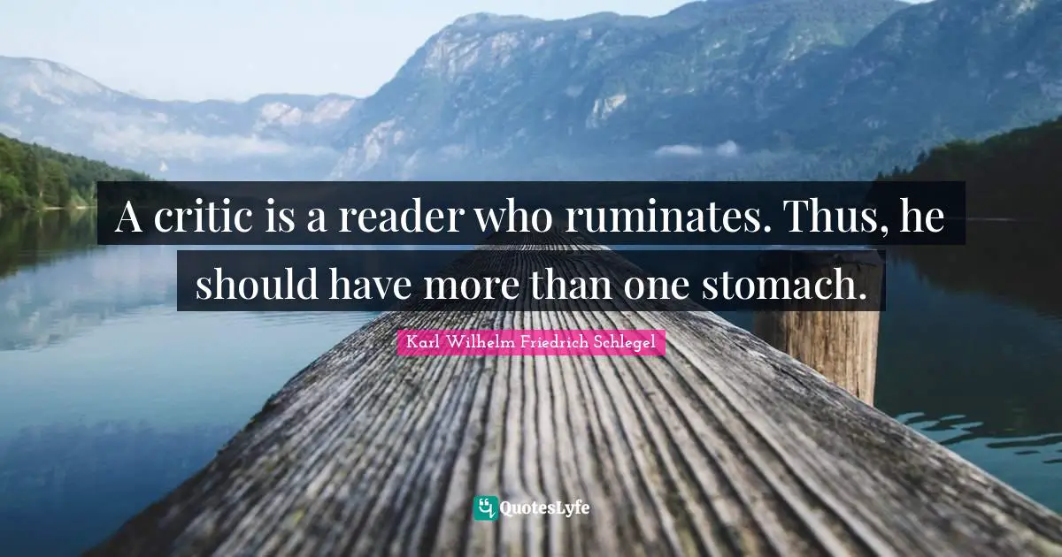A critic is a reader who ruminates. Thus, he should have more than one stomach.