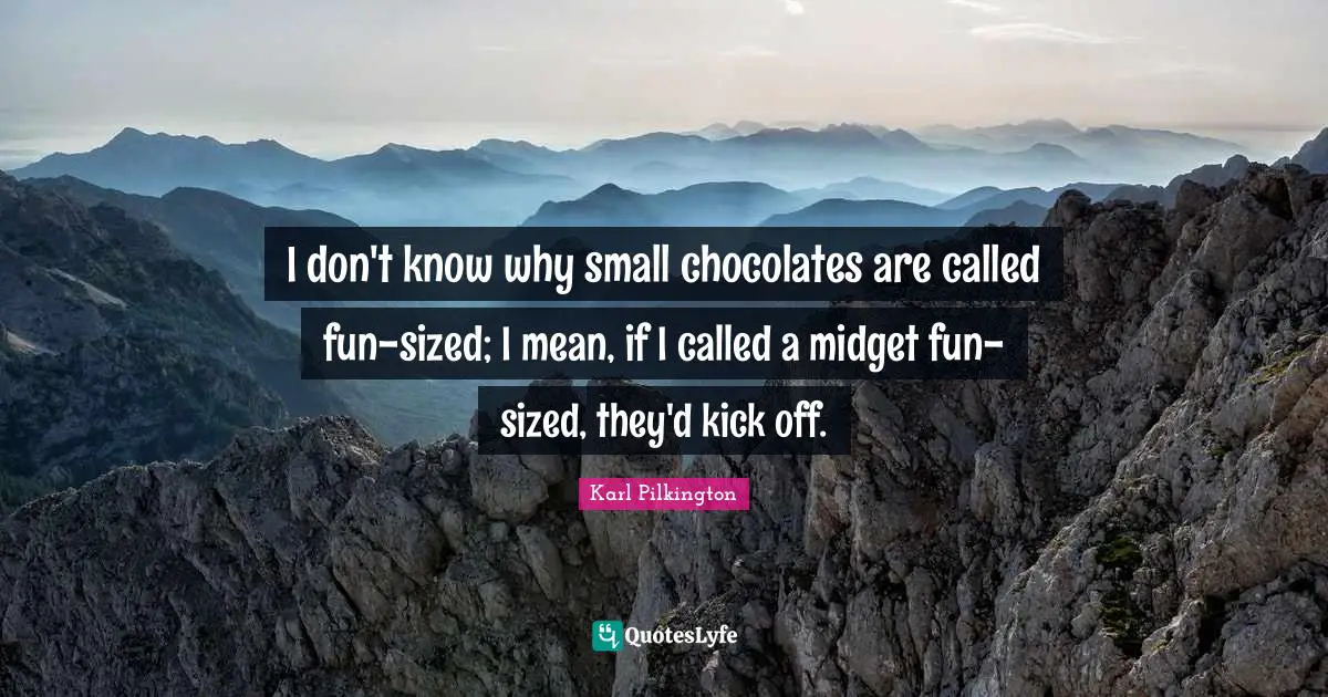 I don't know why small chocolates are called fun-sized; I mean, if I called a midget fun-sized, they'd kick off.